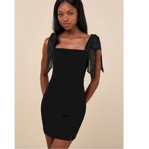 Lulus Beaming Perfection Black Pearl Organza Straps Mini Dress Size Medium NWOT